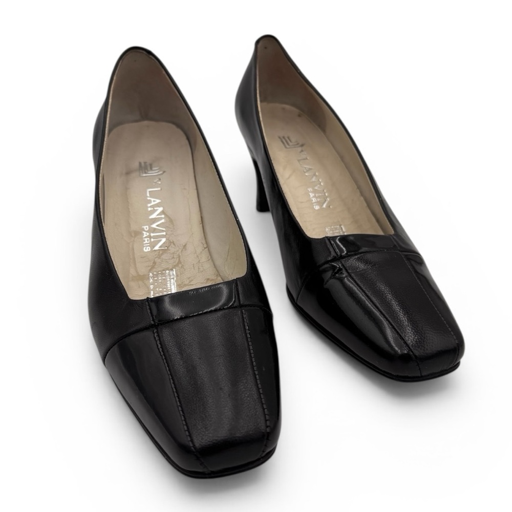 LANVIN VTG late 80's early 90's Black Square Toe Pumps Size 24 Japan (US 7/7.5)